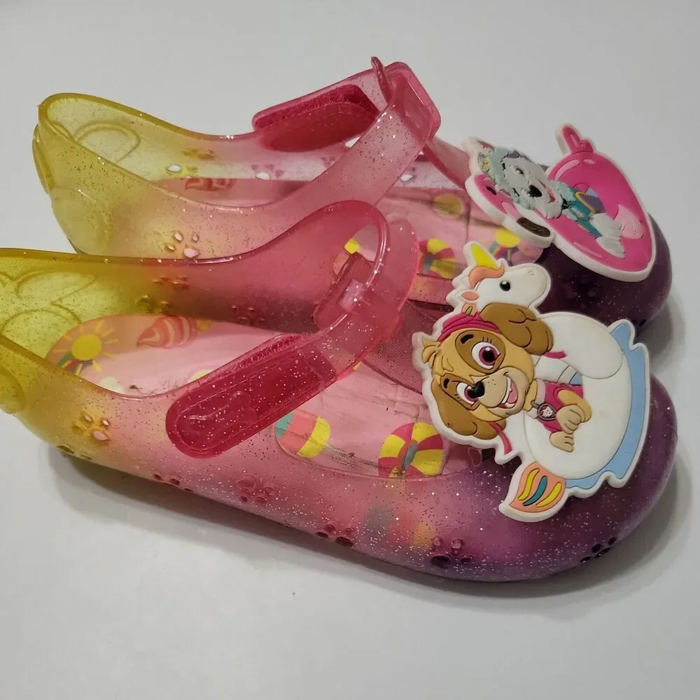 Paw Patrol Shoes Girls 11 Dressy Sandals Pink Cut Out Glitter Slip Ons Jelly Sky